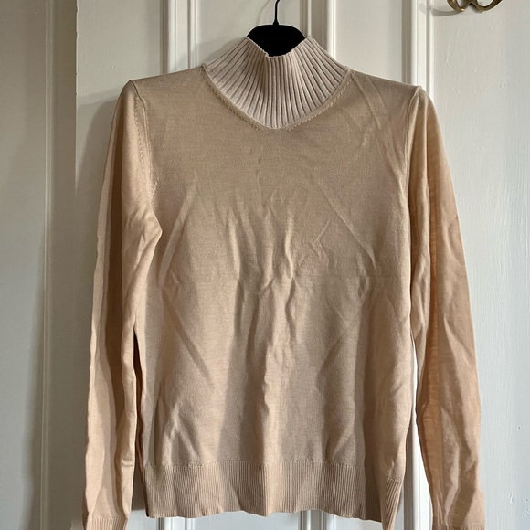 Rosetta Getty, bicolor Vneck wool turtleneck sweater (nude and camel), sz Small - Picture 4 of 6
